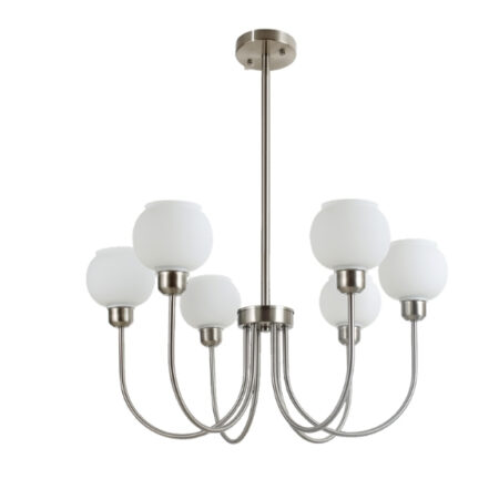 Satin Chrome Chandelier With White Glass 6x ES